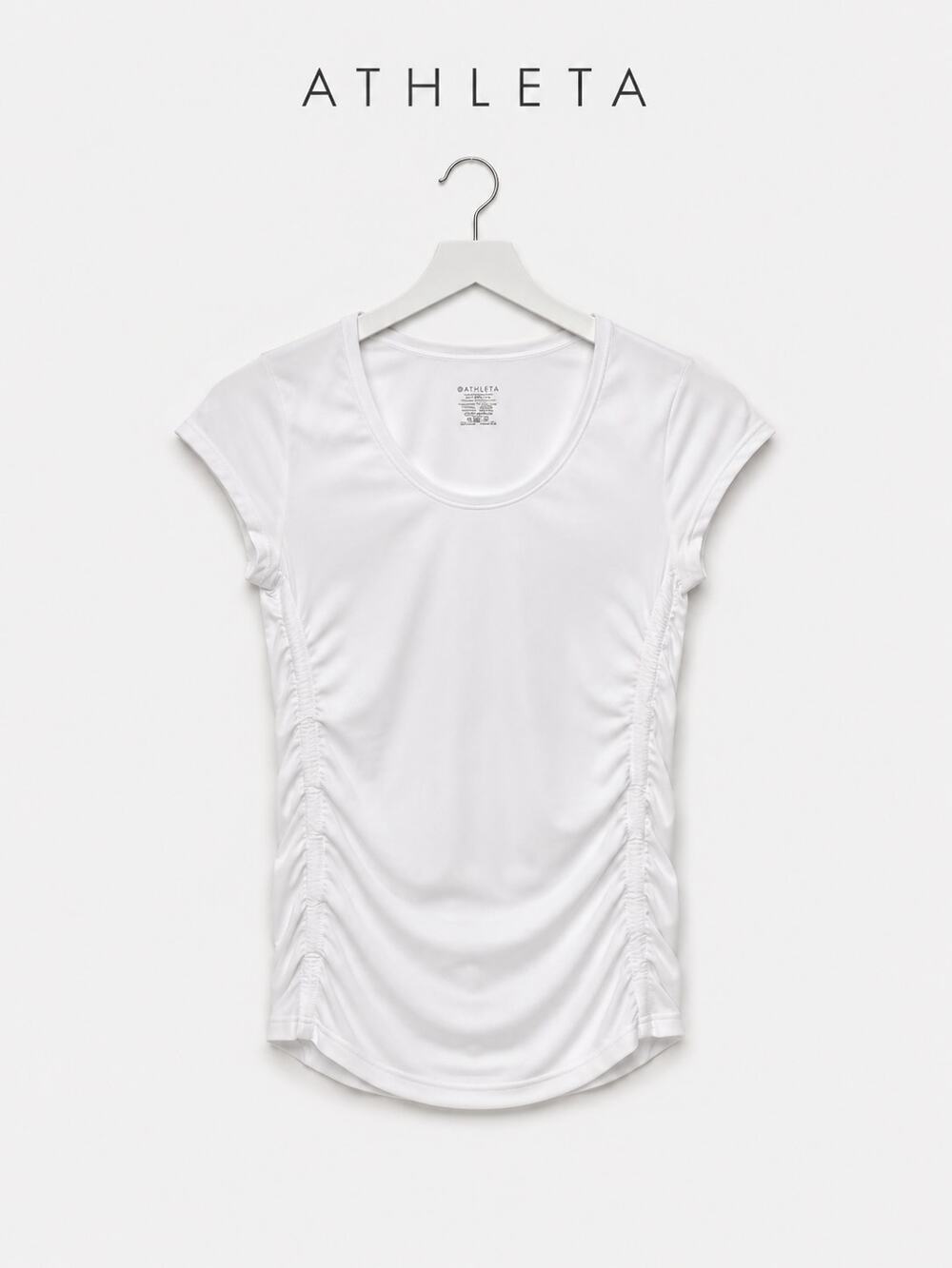 Athleta XS Side Ruched Top Modal Blend Draped Short Sleeve White Tee